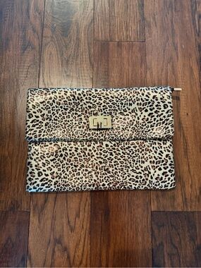 NEW Leopard Print Fold-Over Envelope Clutch Crossbody with Gold Turn-Lock